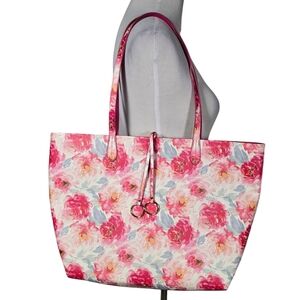 Unbranded Stein Mart Pink Floral Vinyl Open Tote Bag